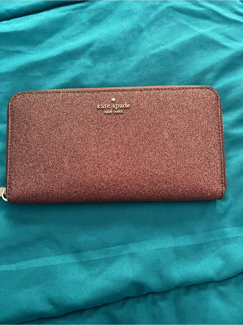 kate spade Sparkling tinsel glitter glimmer burgundy Zip Wallet